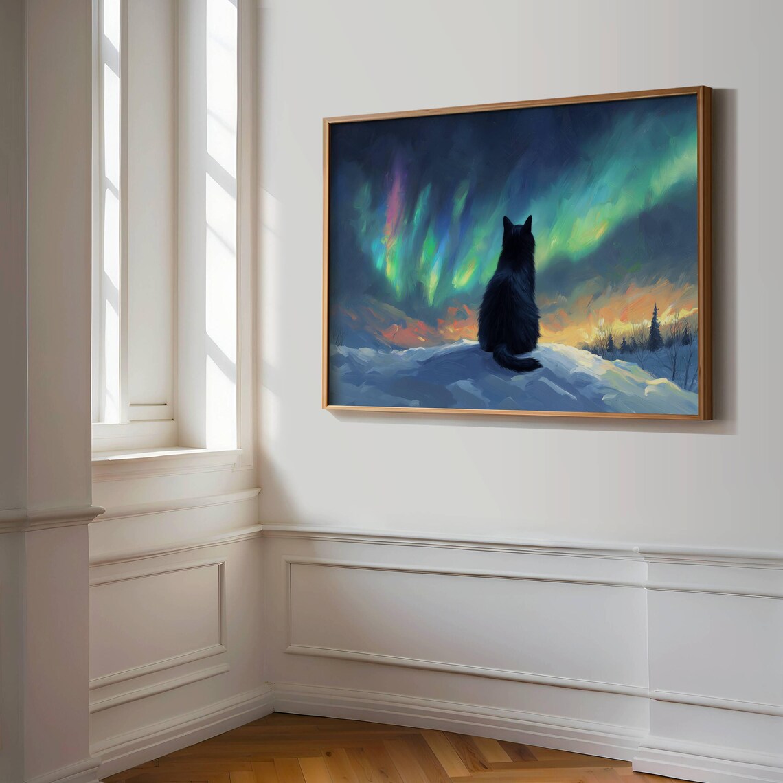 Black Cat and Aurora Borealis, Nature Art Print - Image 3