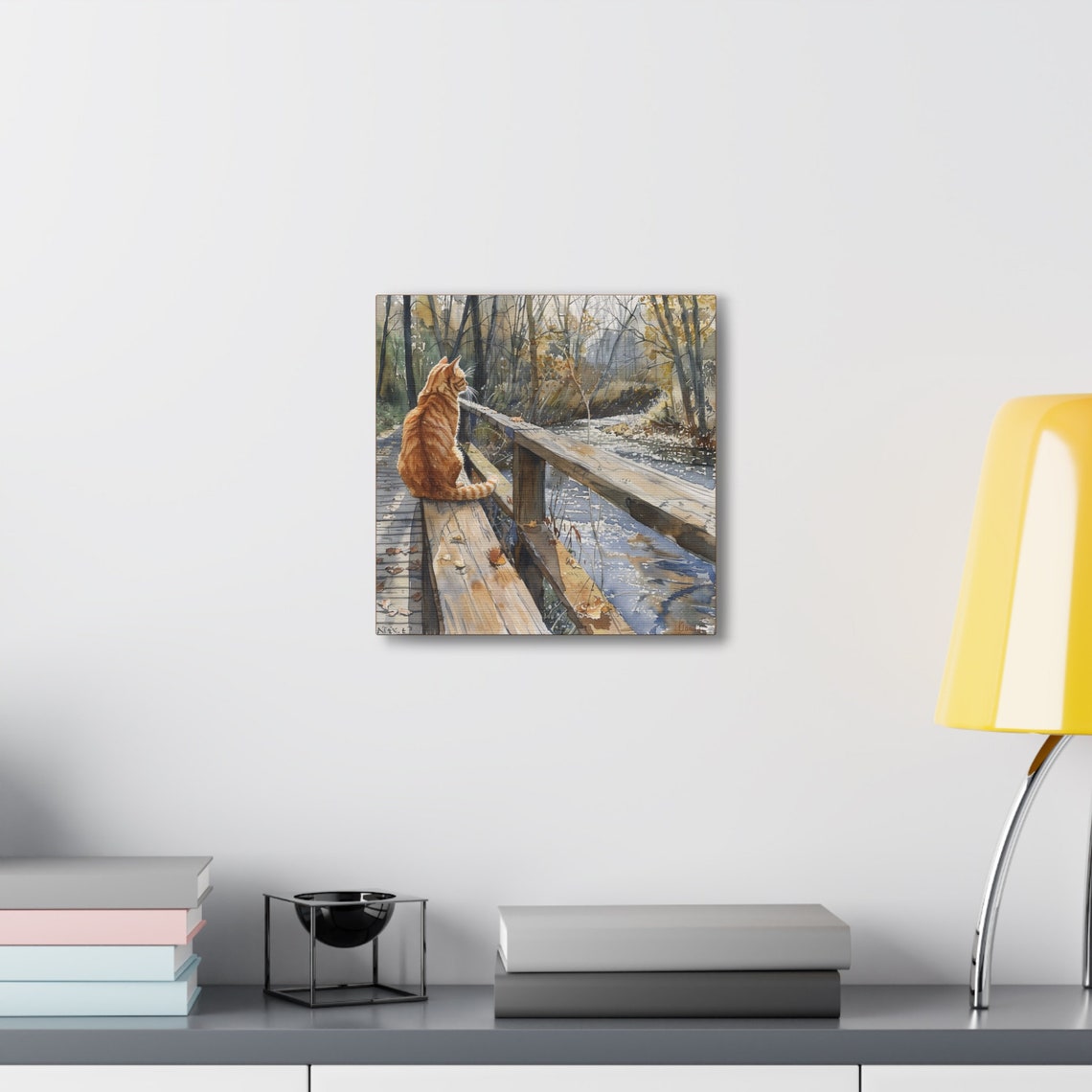 Ginger Tabby Cat On A Bridge Wall Art Cat Mom Gift Art Cute Kitty Wall Decor Tabby Cat Art Orange Cat Home Decor Gift - Image 4