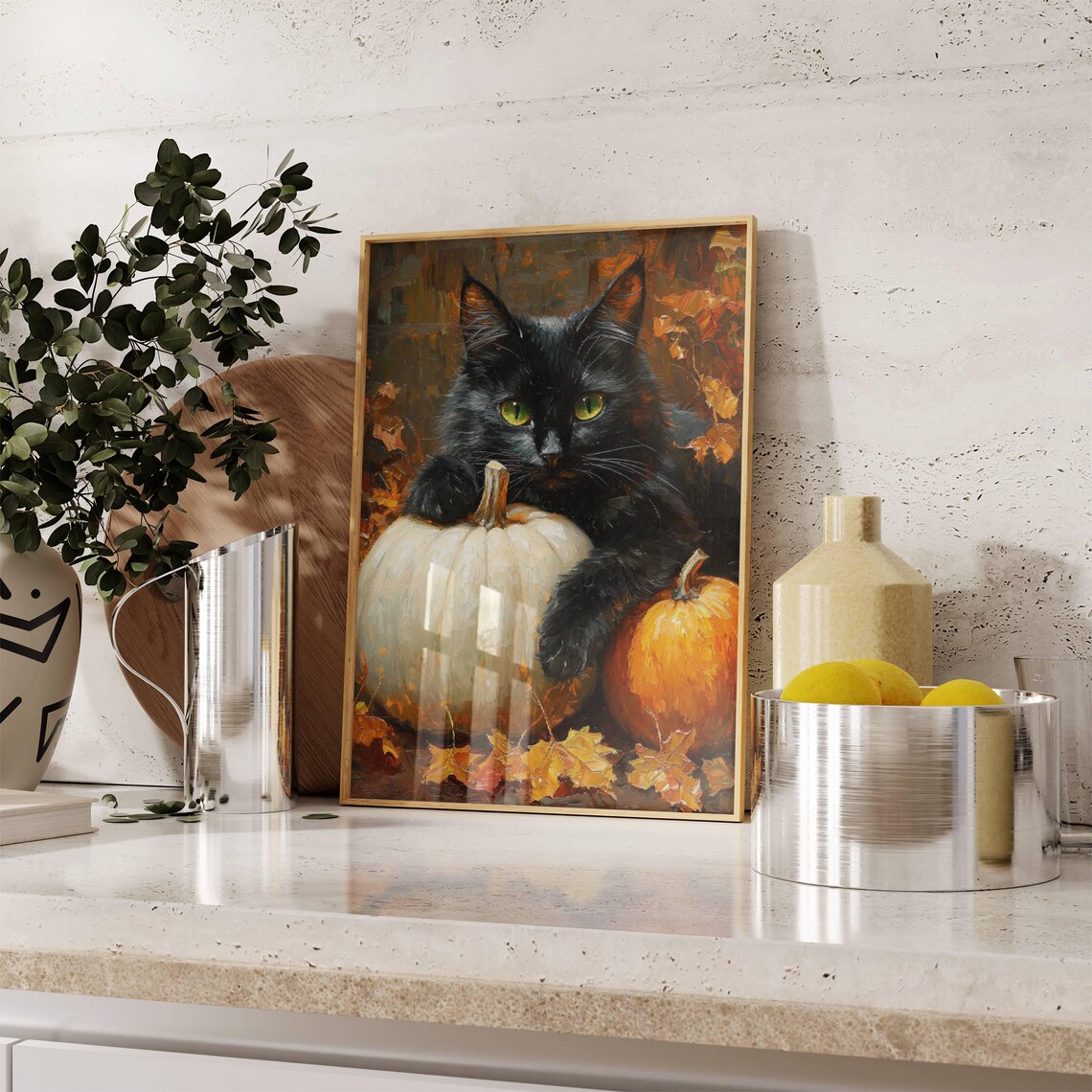 Black Cat With Pumpkins, Halloween Art Print - Image 5