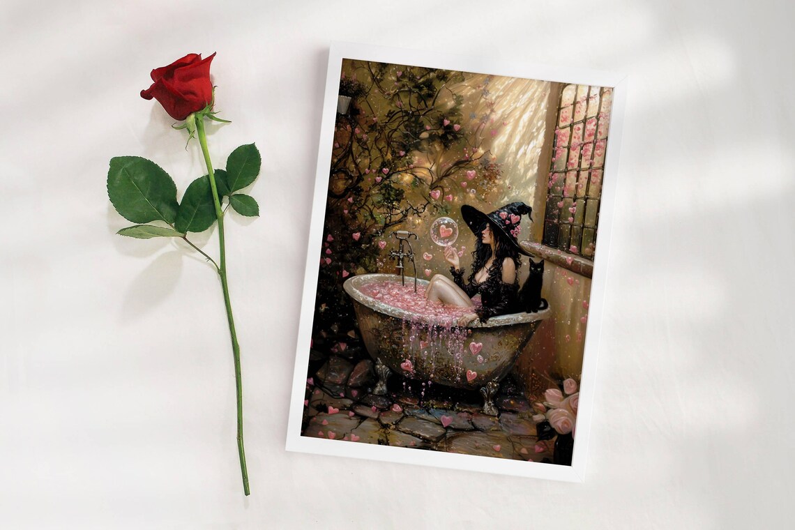 Love Witch Valentine Cat Lover Poster, Whimsigoth - Image 5
