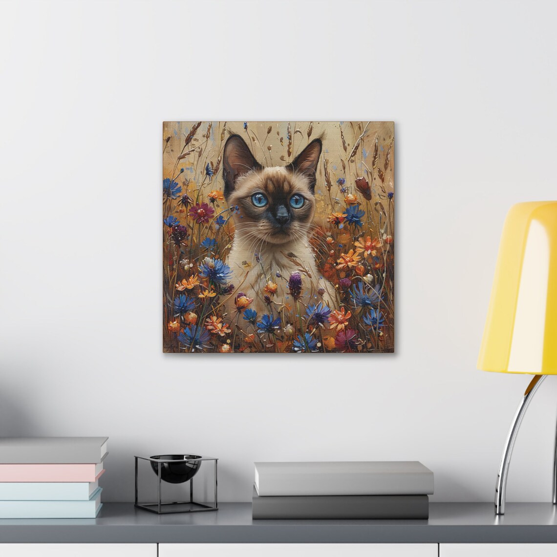 Siamese Kitten in a Field of Blue and Orange Wildflowers Poster - Image 3