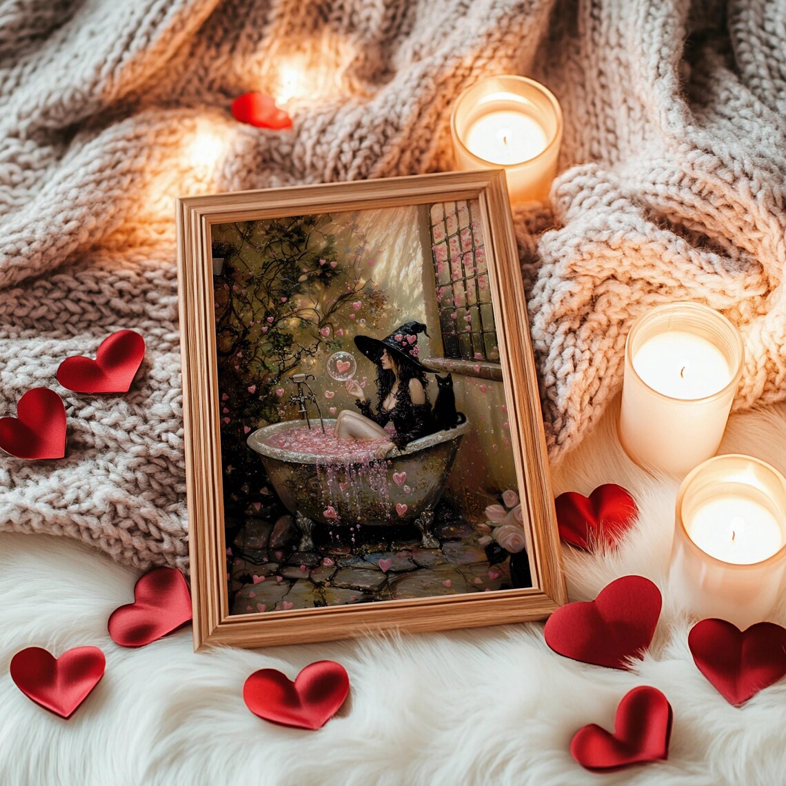 Love Witch Valentine Cat Lover Poster, Whimsigoth - Image 4