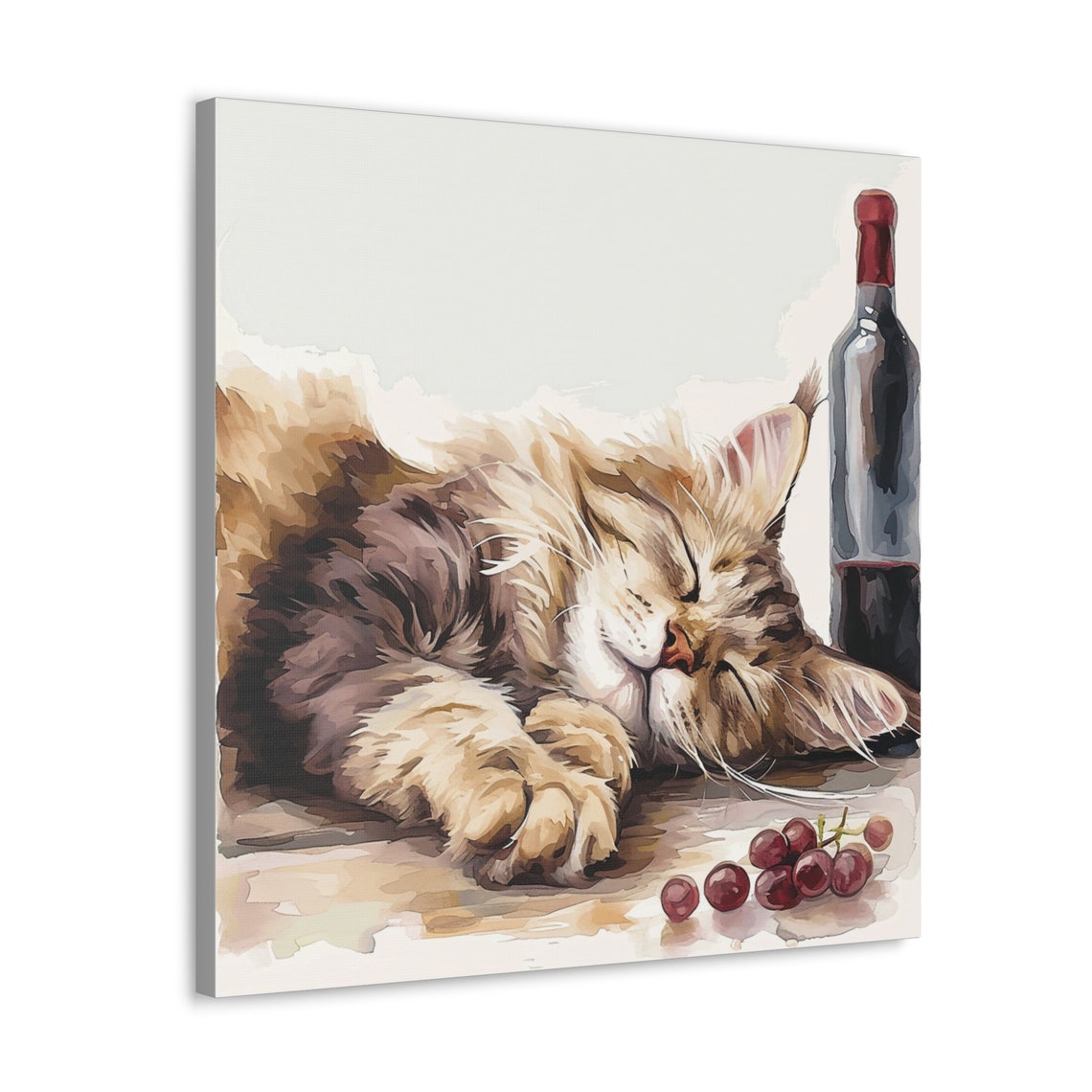Fluffy Maine Coon Cat Napping Peacefully by a Wine Bottle Poster - Image 4