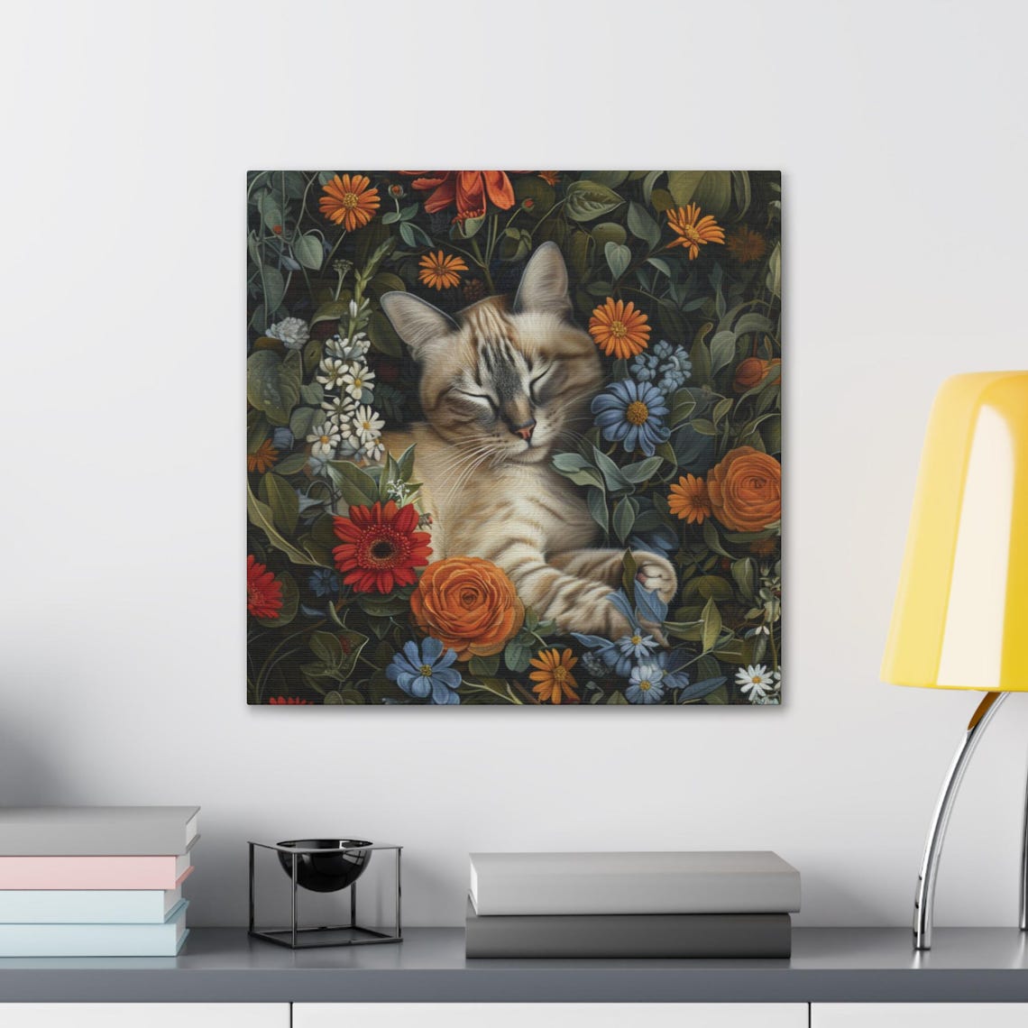 Lynx Point Siamese Cat Sleeping Among Lush Wildflowers Poster - Image 3
