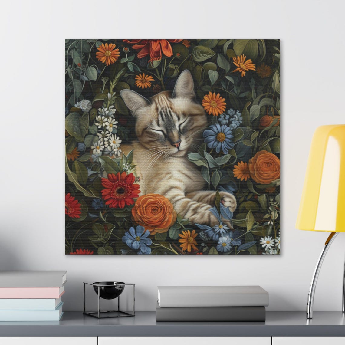 Lynx Point Siamese Cat Sleeping Among Lush Wildflowers Poster - Image 2