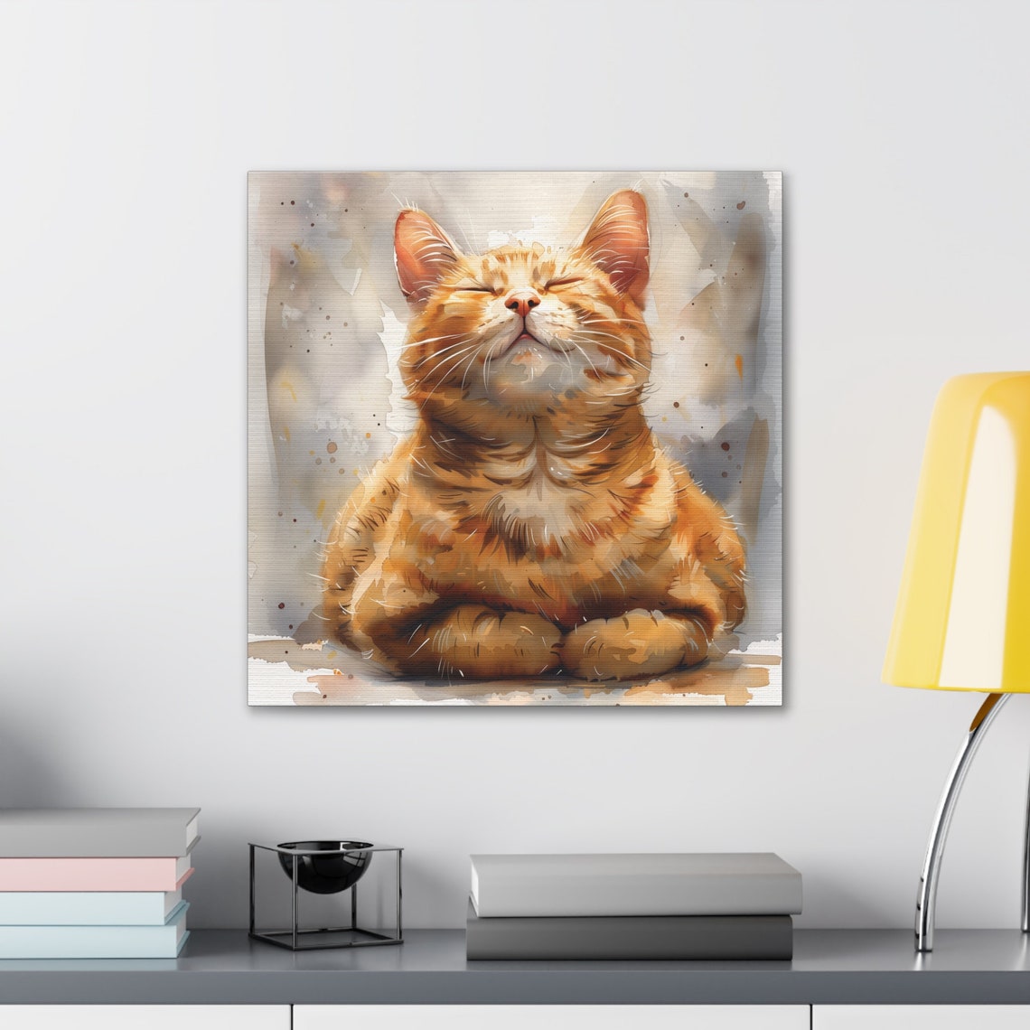Blissful Ginger Cat with Closed Eyes Watercolor Splashes Poster - Image 2