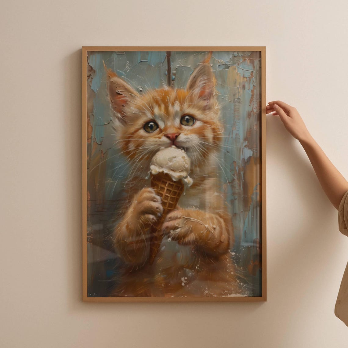 Orange Tabby Kitten Licking Ice Cream Cone Cute Kitten Portrait Poster - Image 4