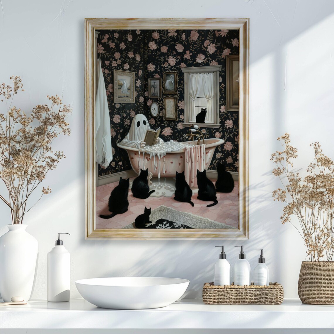 Ghost Reading to Black Cats, Spooky Cute Art Print - Image 7