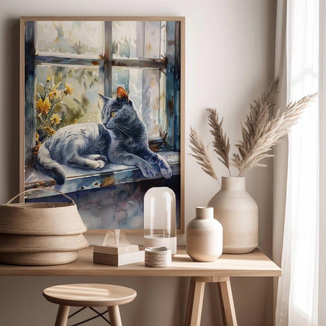 Russian Blue Cat in Window, Cat Wall Art Print - Image 7