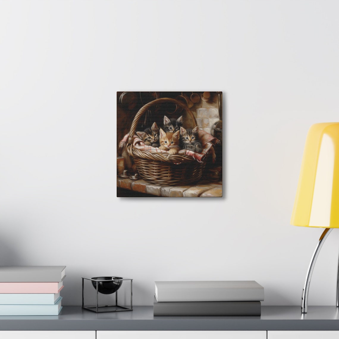 Four Kittens in Wicker Basket Farmhouse Kitchen Oil Painting Poster - Image 6
