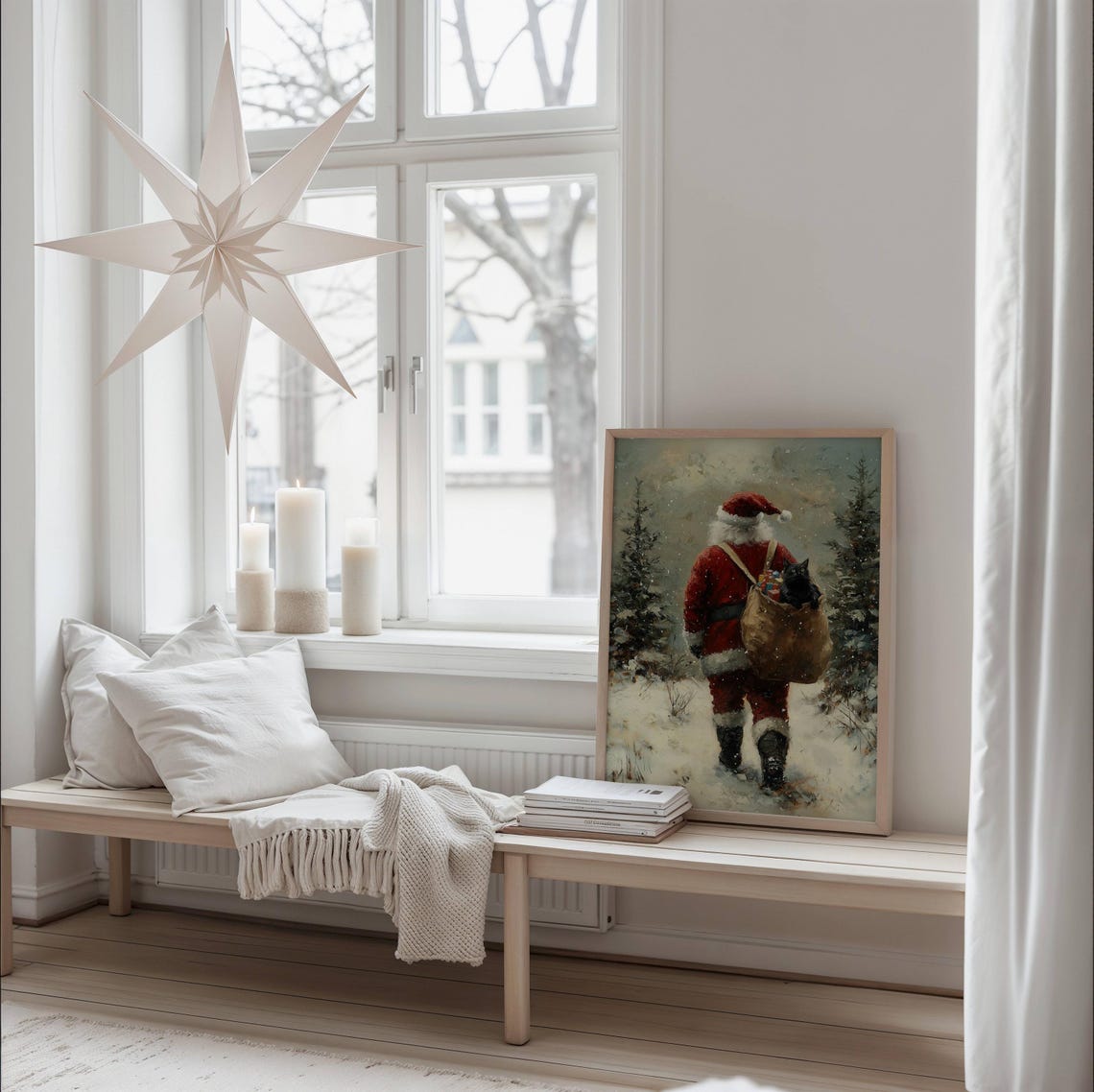 Santa Claus Walking Through Snow With Cat in His Sack Poster - Image 7