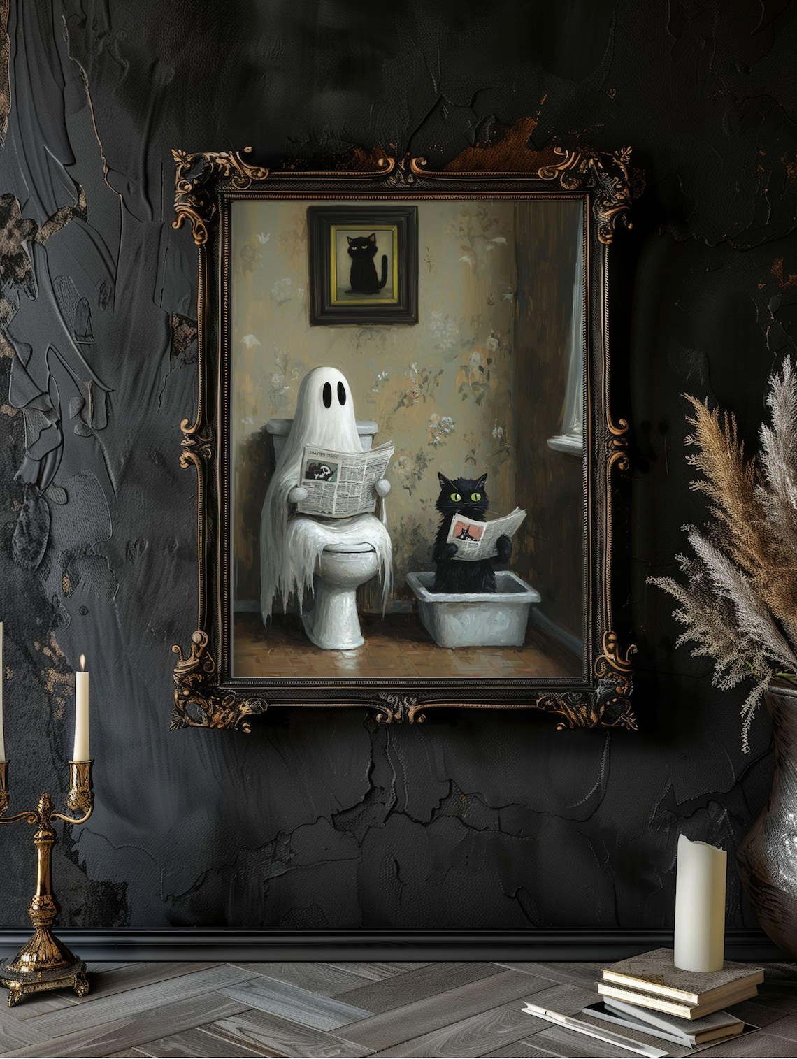 Ghost And Black Cat Bathroom Humor Poster Print - Image 6