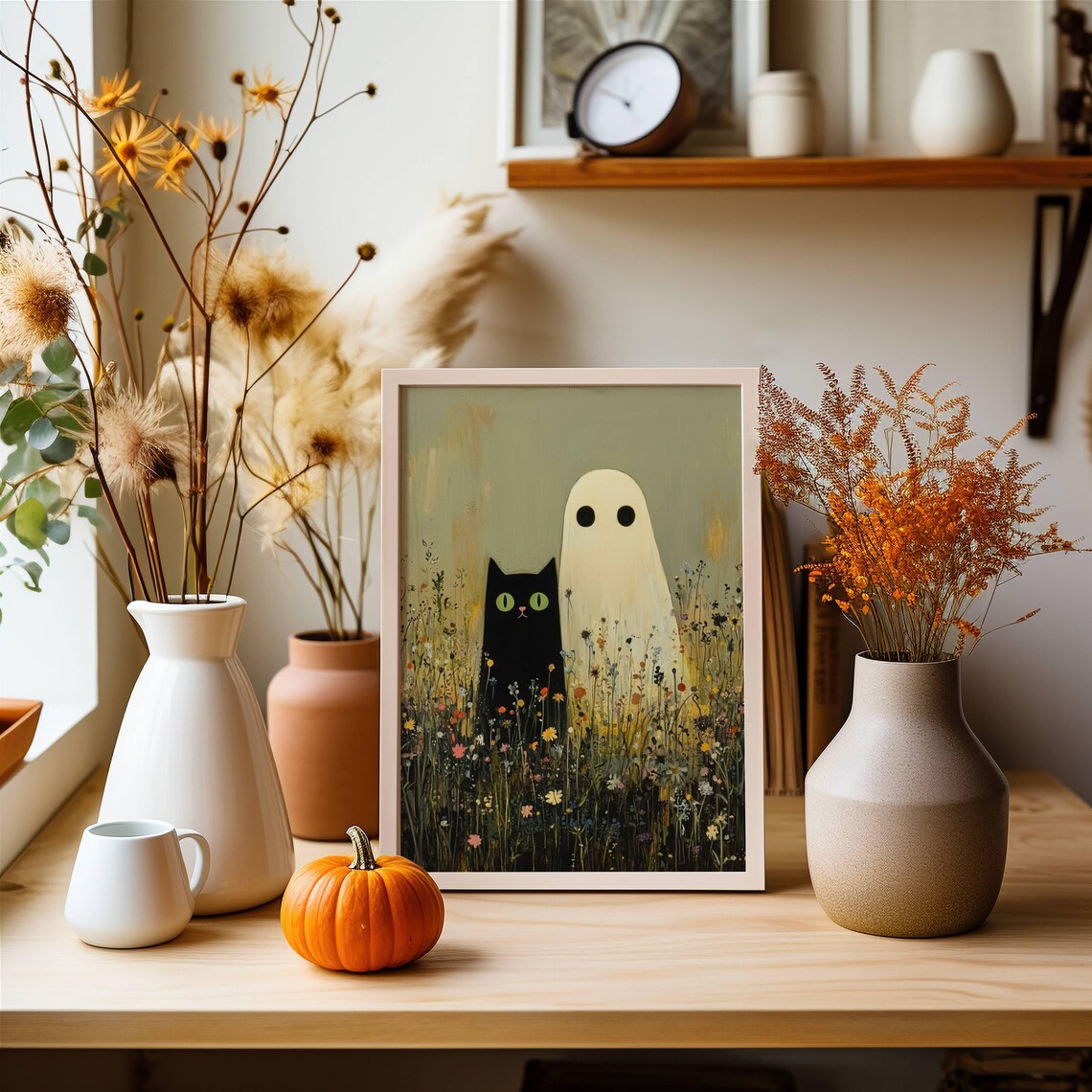 Black Cat and Ghost in Wildflowers Wall Art Print - Image 6