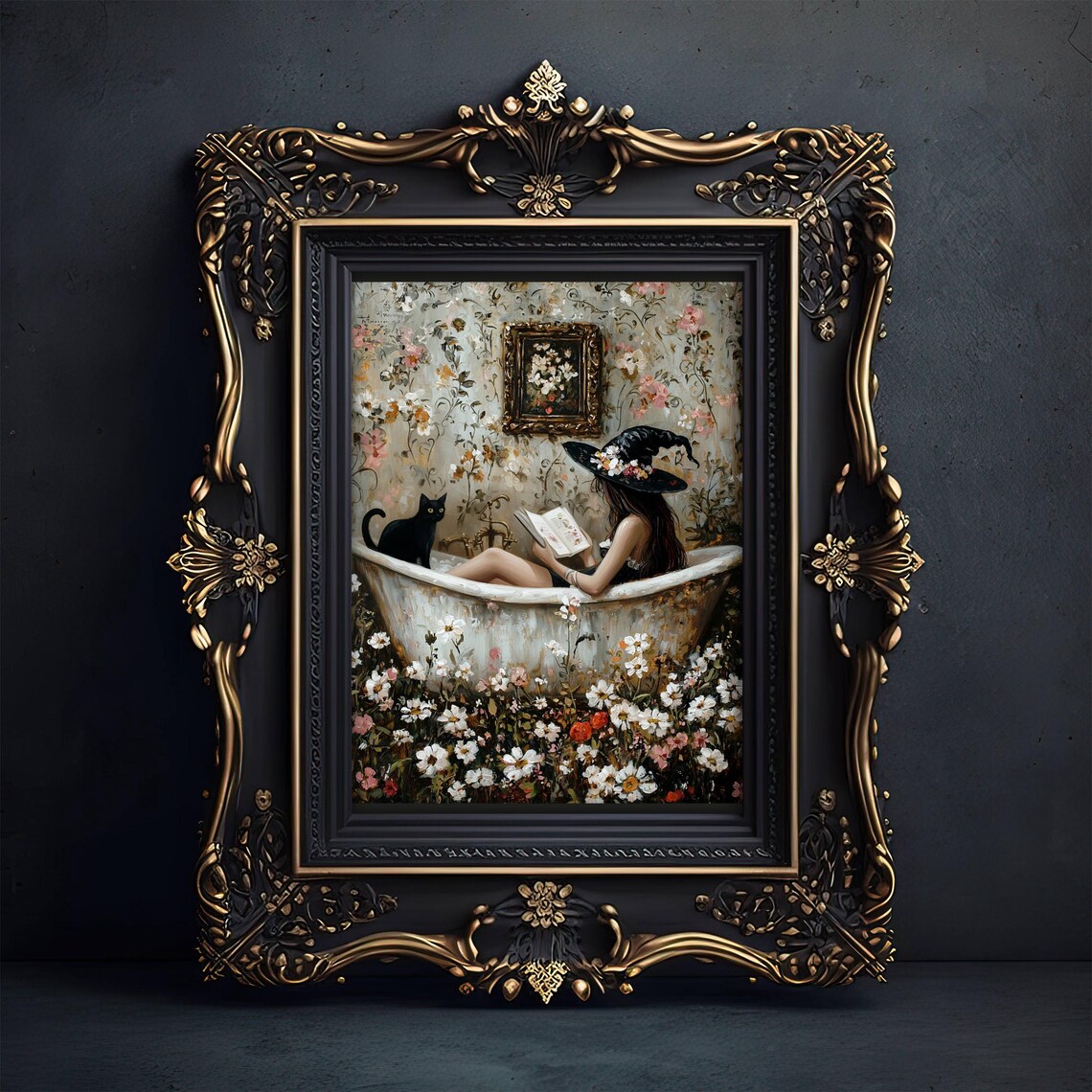 Witch Reading in Bathtub Cat Wall Art Poster - Image 5