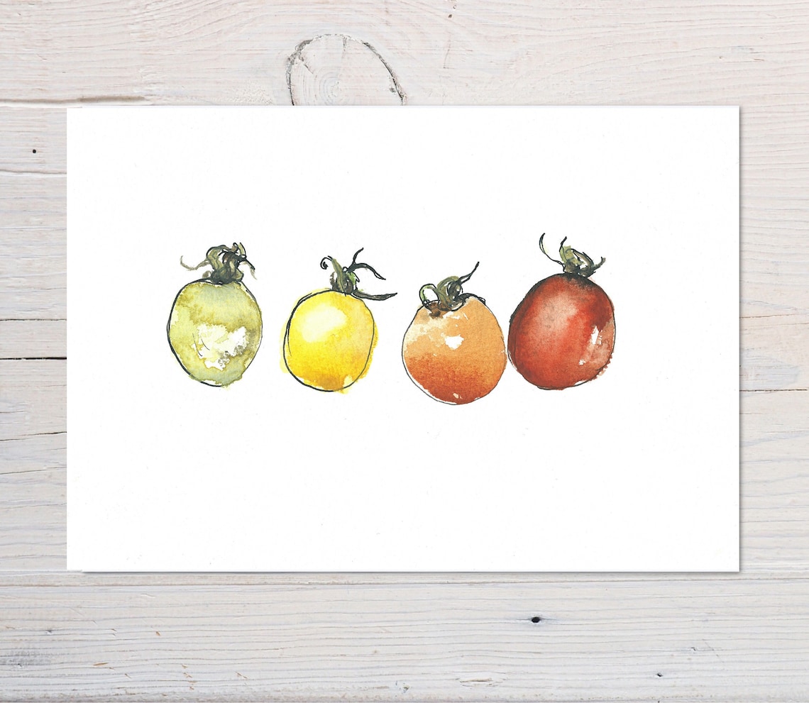 Tomatoes Art Print Kitchen Print Green Tomato Fruit Painting Still Life Painting
