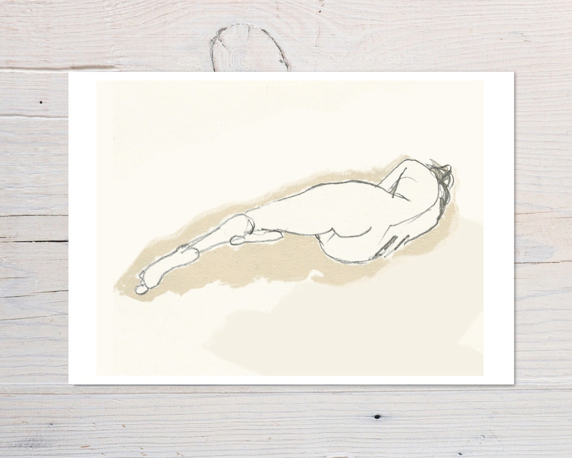 Reclining Nude Figure Pencil Life Drawing Sketch Study Art Print