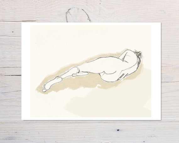 Figure Drawing Art Print Of Original Pencil Drawing Lying Figure Pencil Sketch Nude Sketch