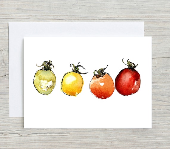 Tomatoes Card Tomato Birthday Card Tomato Watercolour Painting Fruit Illustration Fruity Card Tomato Greetings Card