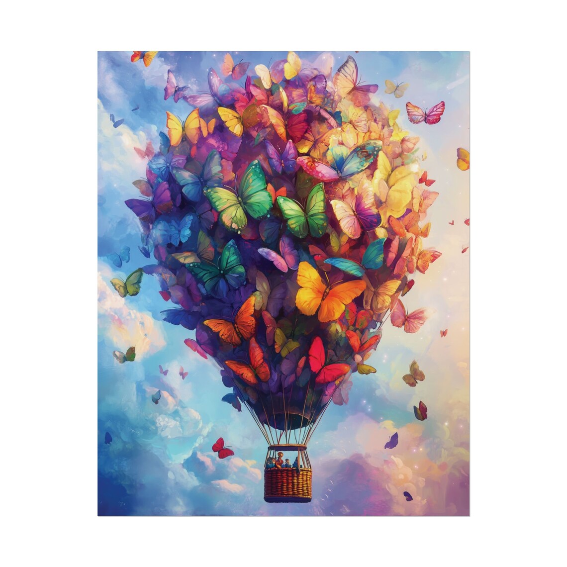 Butterfly Hot Air Balloon Pastel Sky Whimsical Fantasy Wall Art - Image 2