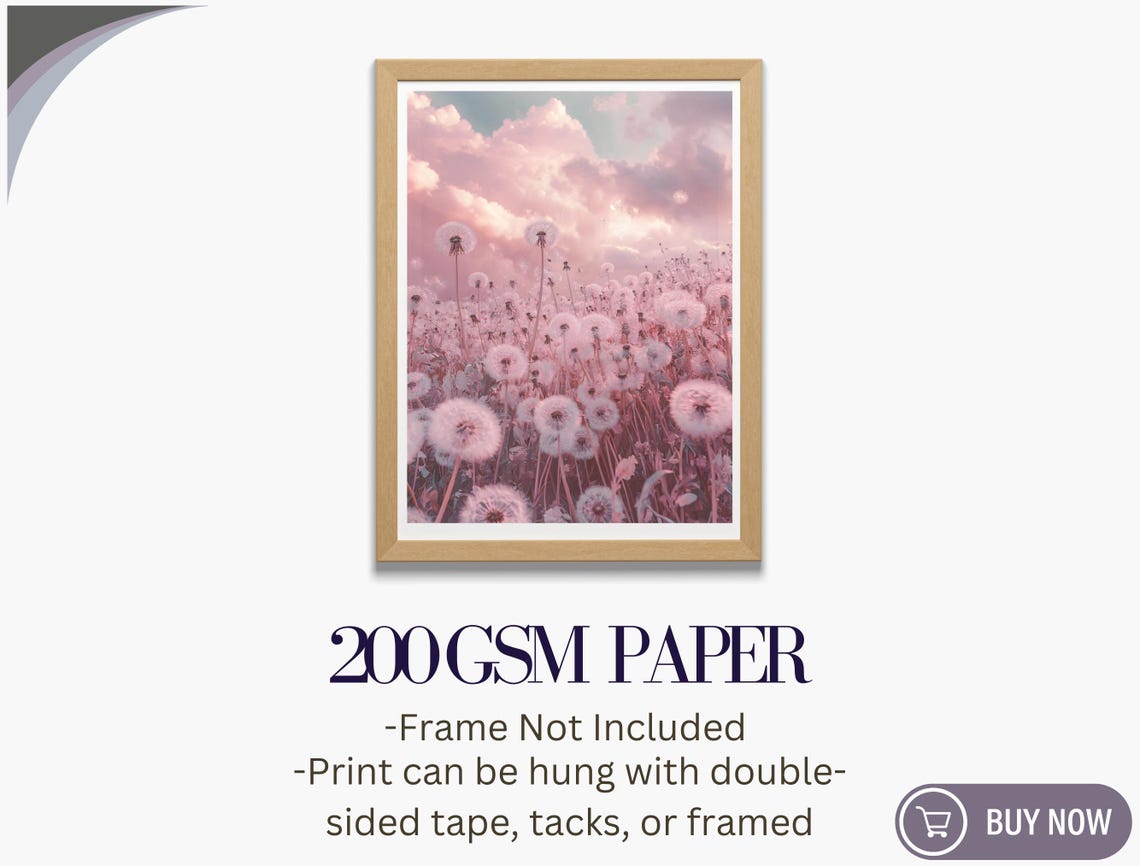Pink Dandelion Seed Heads Field Dreamy Pastel Sky Botanical Art Poster - Image 5