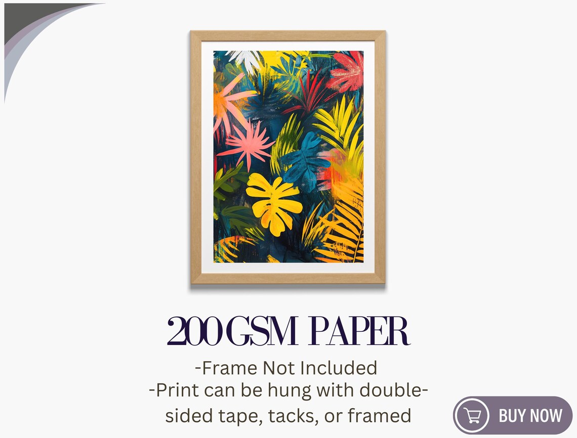 Neon Tropical Leaves Abstract Dark Navy Colorful Botanical Art Poster - Image 5