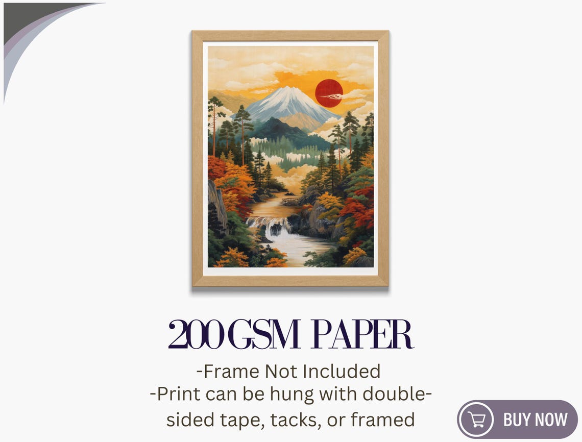 Mount Fuji Sunset Waterfall Vintage Japanese Mountain Travel Poster - Image 5
