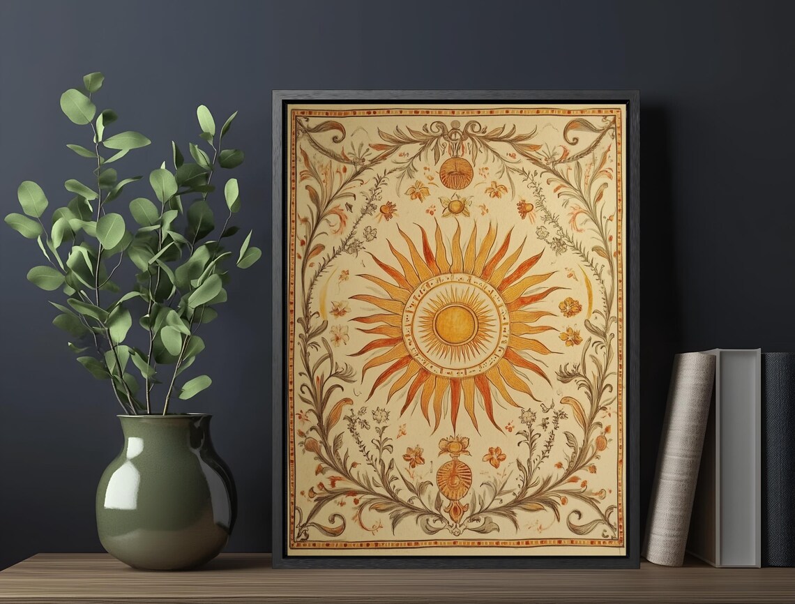 Boho Sun Design Art Print, Vintage Rose Floral - Image 5