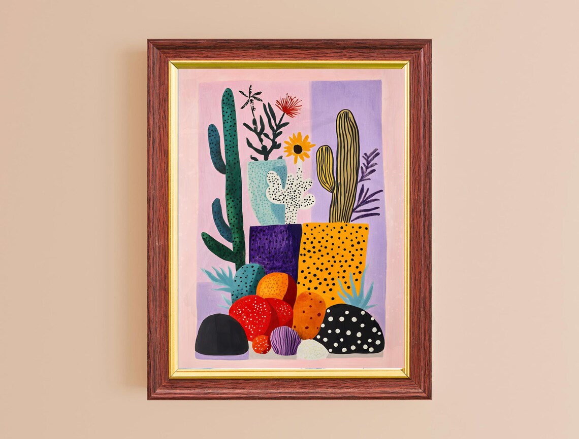 Playful Cactus Garden Still Life Bold Colors Matisse Inspired Print - Image 2