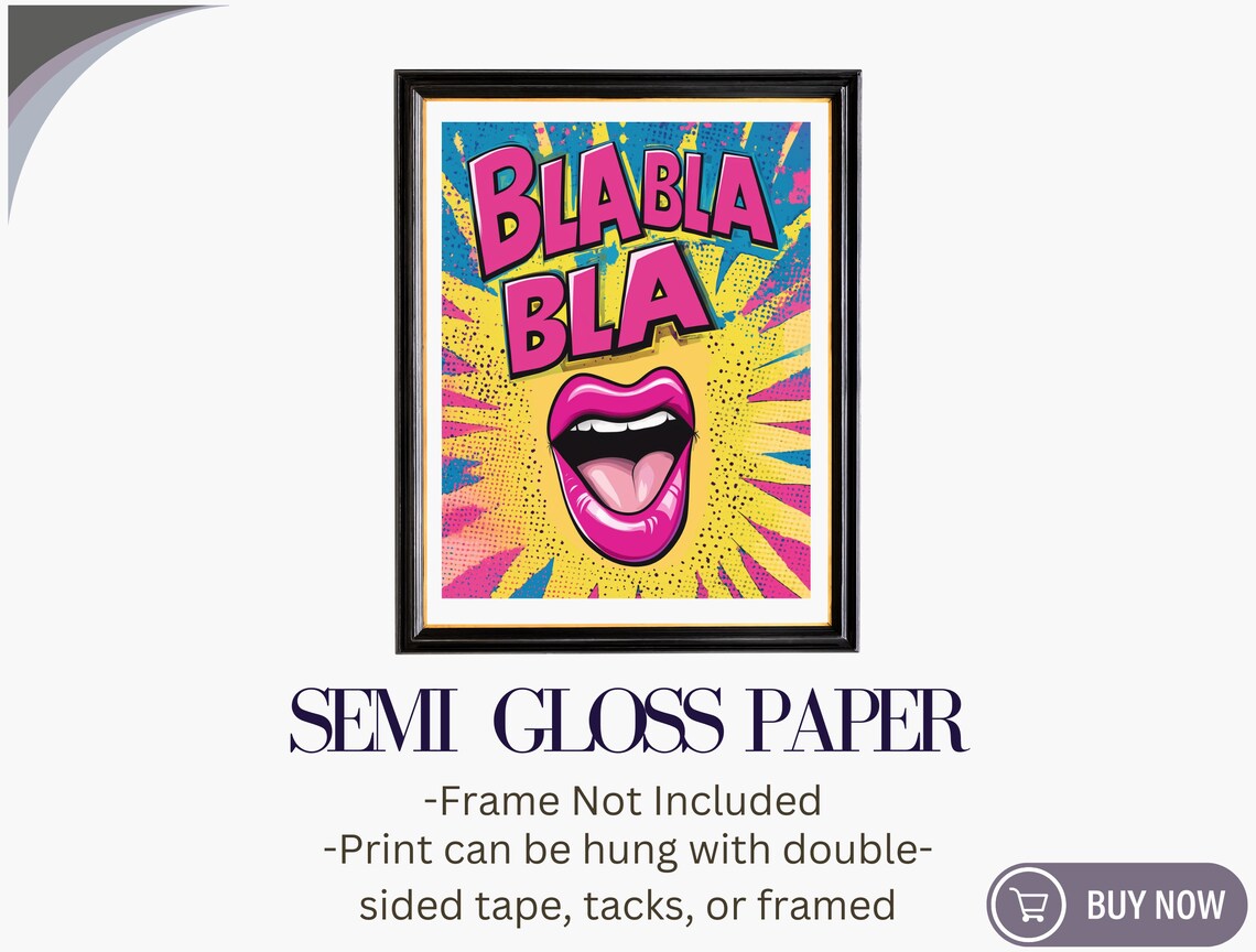 Blabla Bla Pop Art Pink Lips Comic Halftone Funny Dorm Room Wall Poster - Image 6