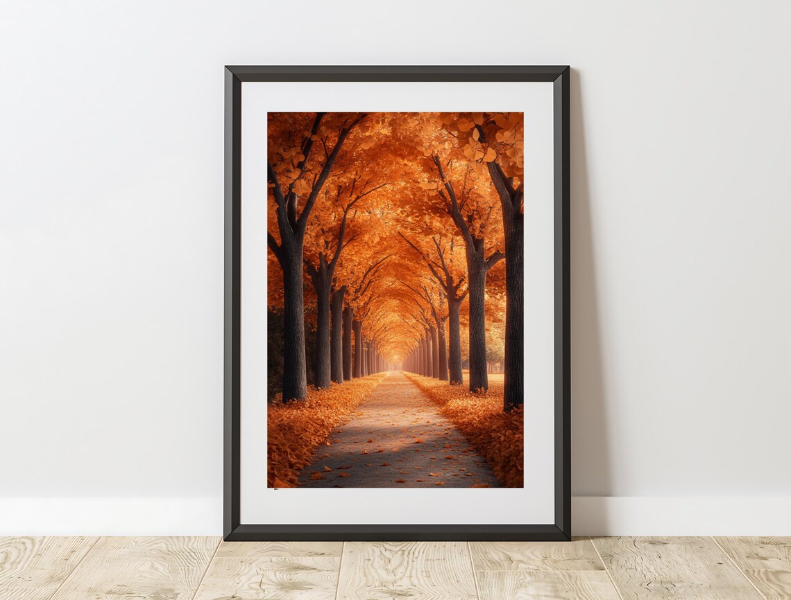 Autumn Tree Tunnel Orange Fall Foliage Pathway Nature Photography Poster - Image 4