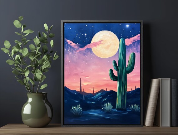 Cactus Print Desert Wall Art Moody Cactus Painting Southwestern Decor Unique Botanical Cacti Home Art
