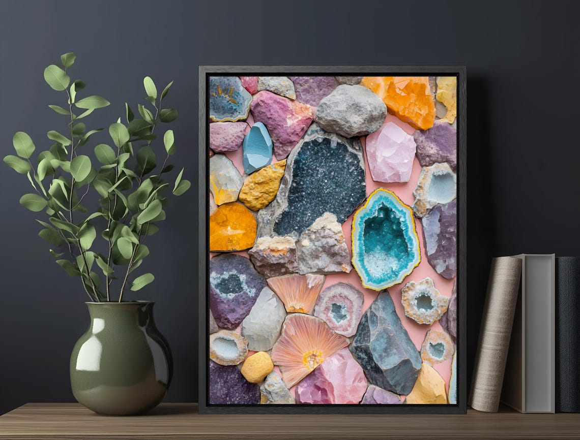 Sparkling Gemstones Crystals Mosaic Amethyst Turquoise Art Print - Image 6