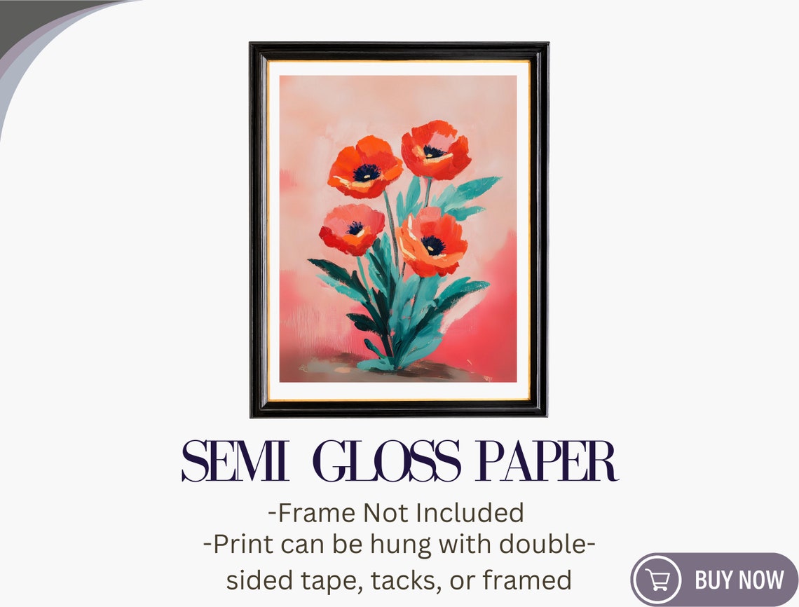 Red Poppies Teal Leaves Pink Gradient Vintage Floral Art Poster - Image 6