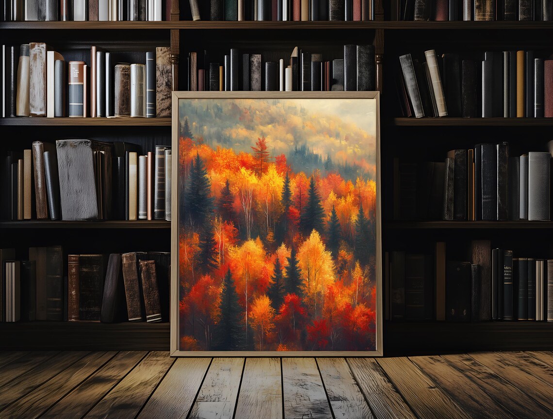 Autumn Forest Fiery Fall Foliage Misty Hills Landscape Art Poster - Image 6