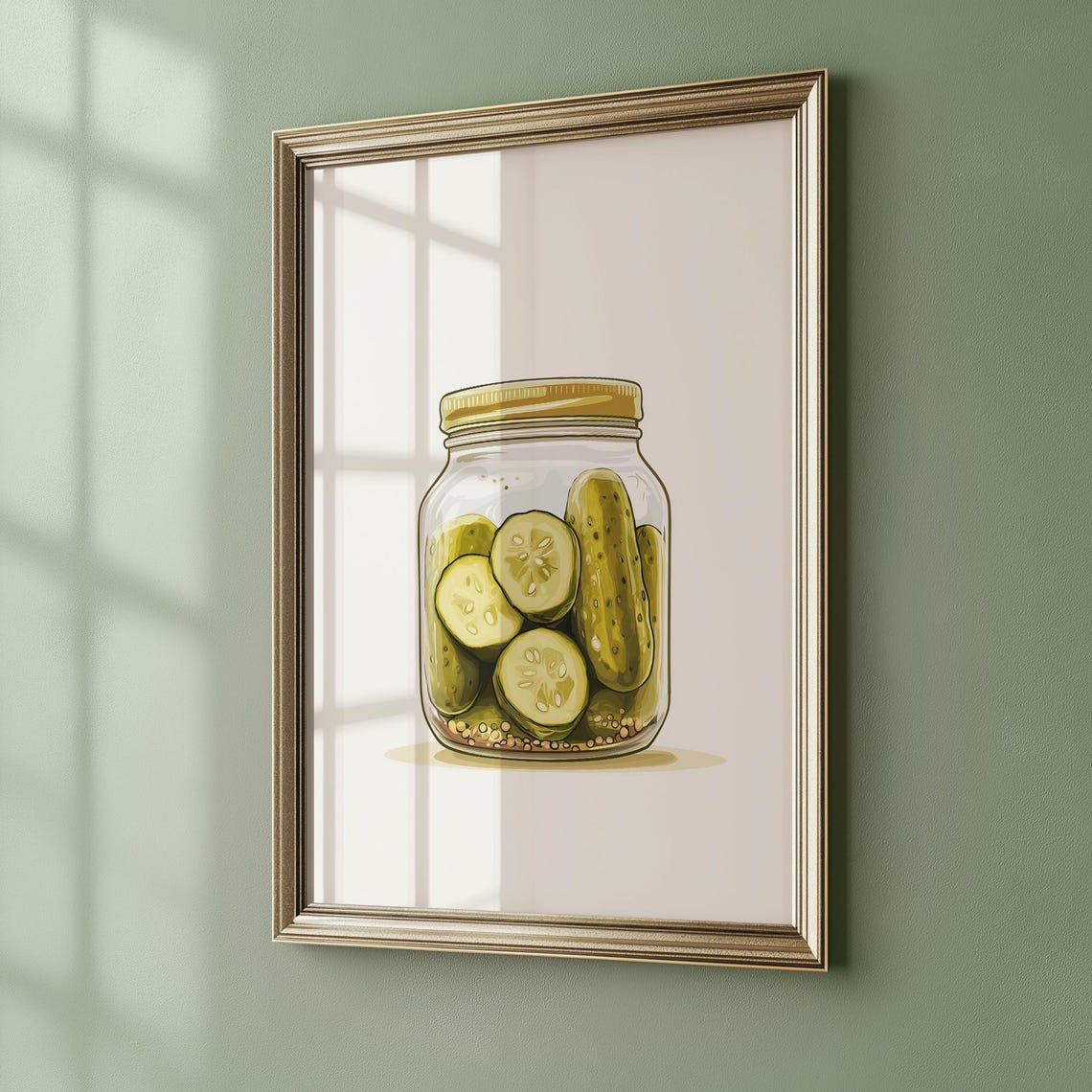 Funny Dill Pickle Jar Watercolor Illustration Kitchen Wall Print - Image 3
