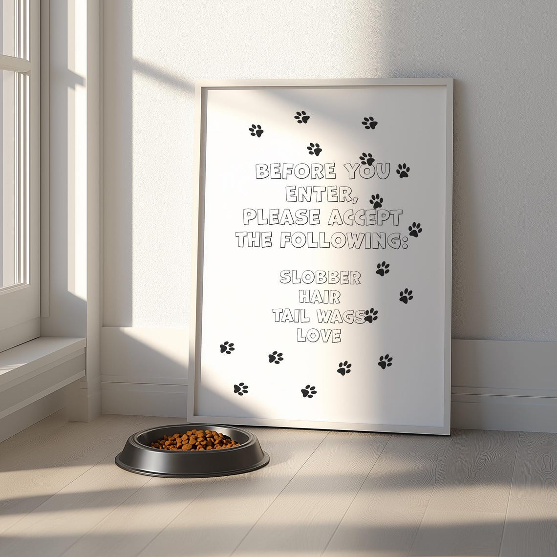 Dog Slobber Hair Tail Wags Funny Paw Pattern House Rules Wall Art - Image 3
