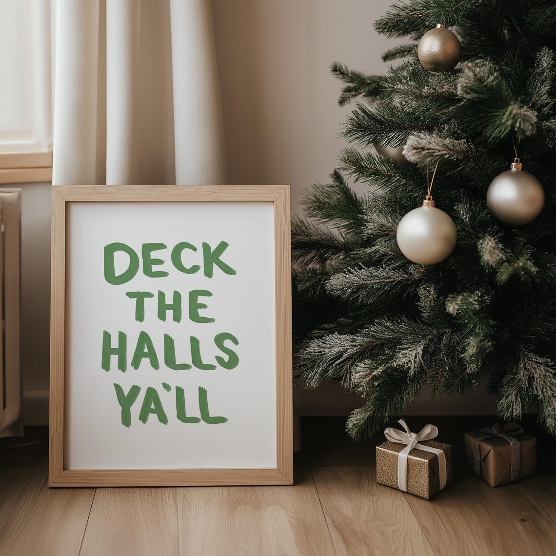 Deck the Halls Yall Green Lettering Christmas Holiday Wall Poster - Image 2