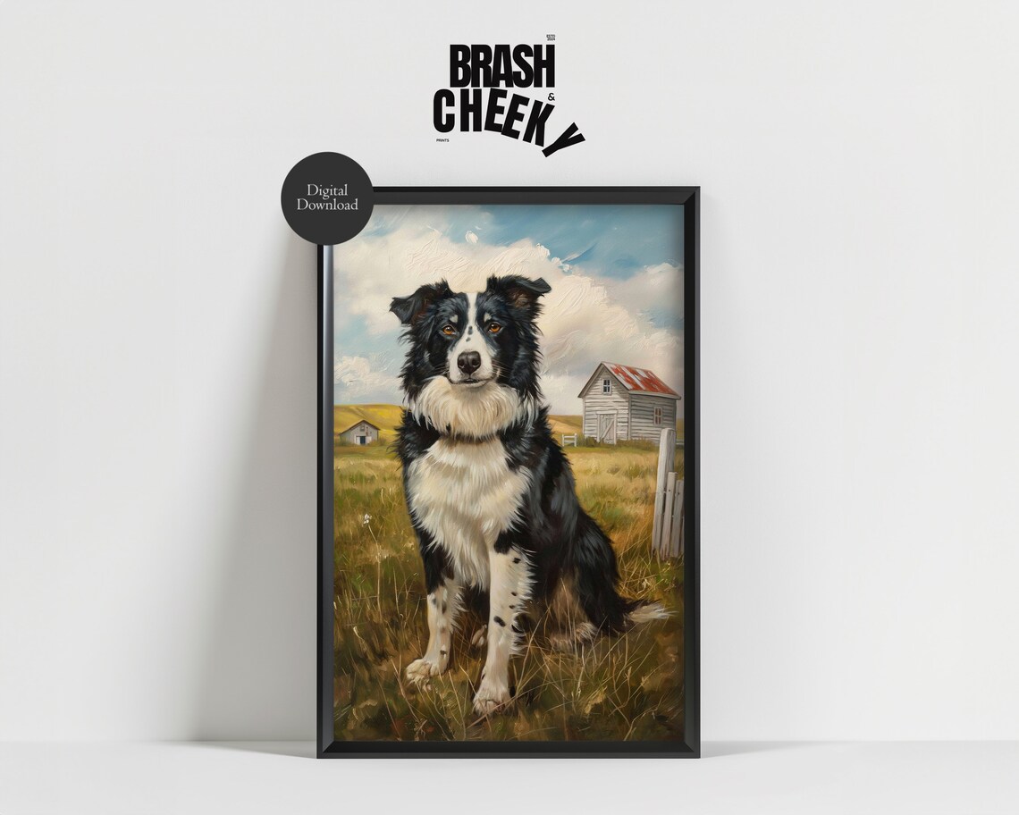 Border Collie Farm Dog Painting Herding Dog Barn Field Art Poster