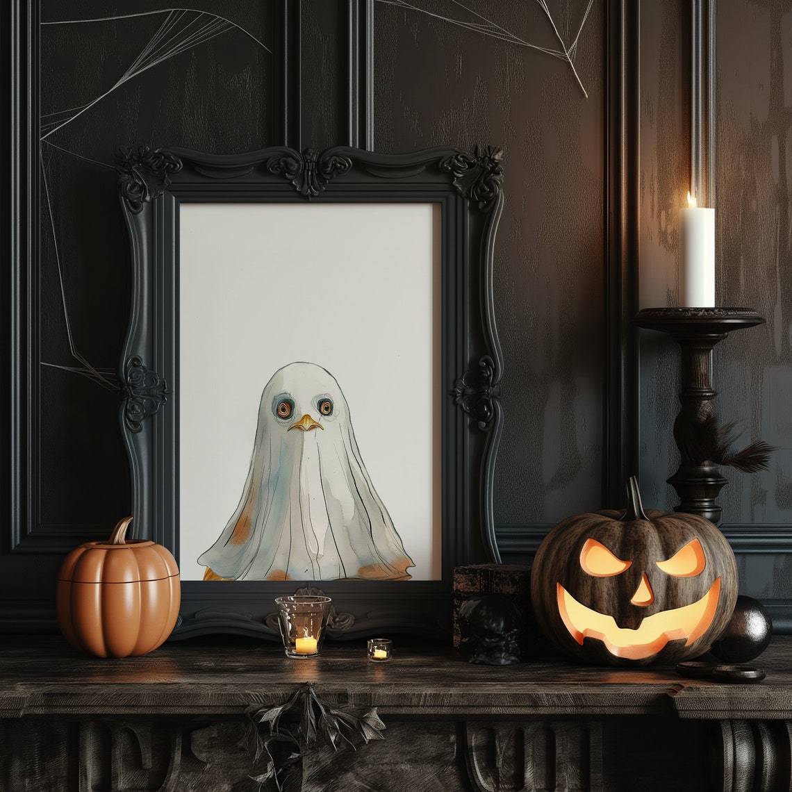 Chicken Ghost Watercolor Cute Hen Dressed As Ghost Halloween Poster - Image 3