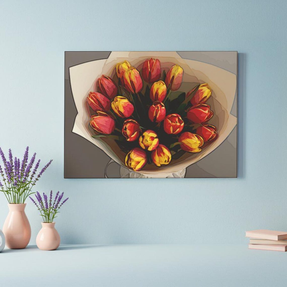 Red Yellow Tulip Bouquet Wrapped in Paper Spring Flower Poster - Image 3