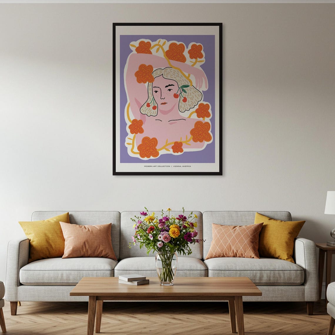 Colorful Pop Art Woman Cherry Earrings Vienna Austria Poster - Image 2