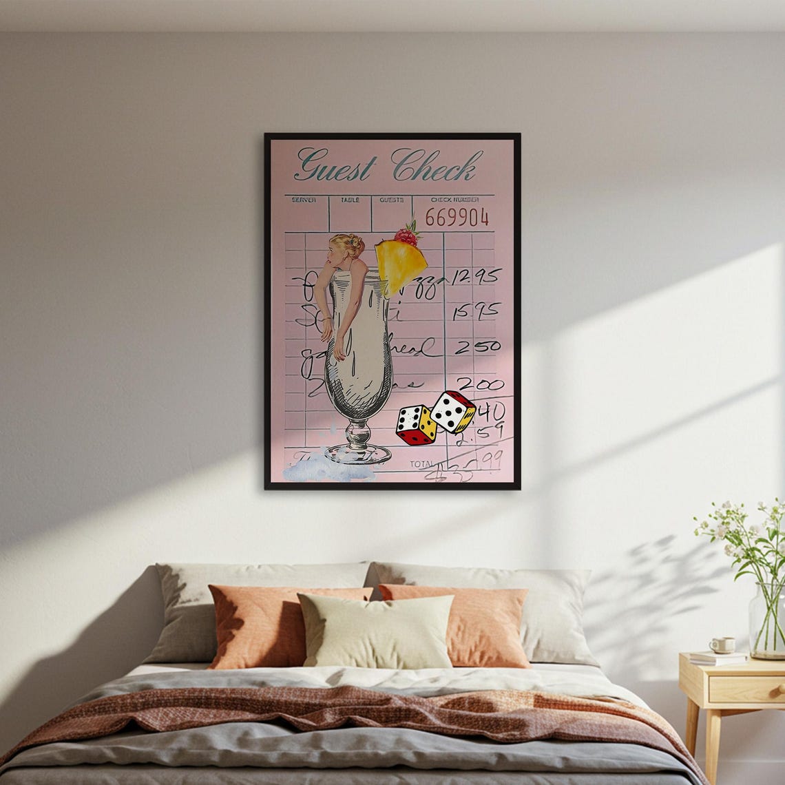 Guest Check Pinup Cocktail Girl Dice Retro Bar Fun Vintage Poster