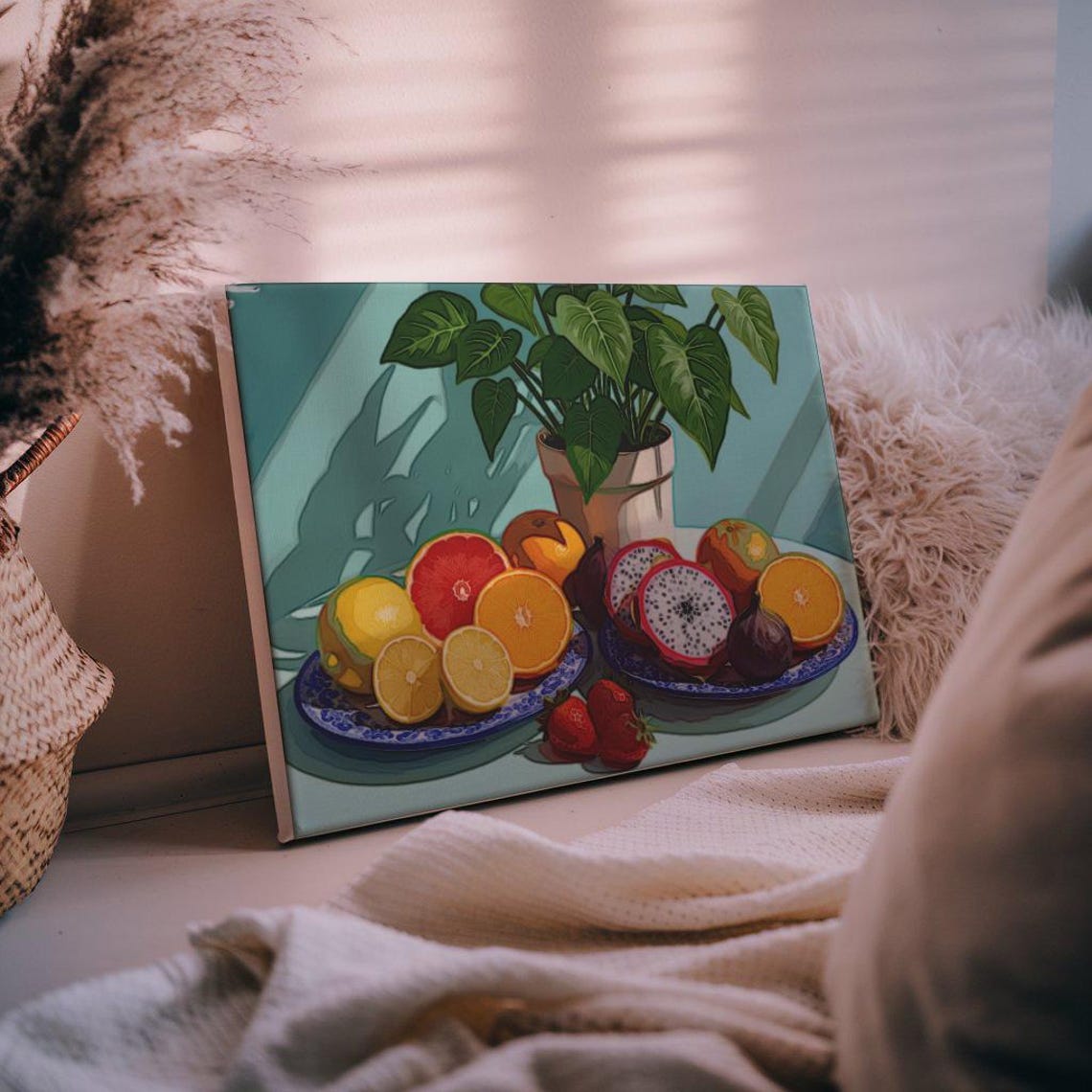 Citrus Fruit Still Life Sliced Orange Dragon Fruit Kitchen Poster