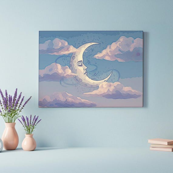 Moon In Clouds Art Diy Paint By Numbers Kit Dreamy Night Sky Canvas Painting Celestial Soothing Home Decor Dreamers Gift