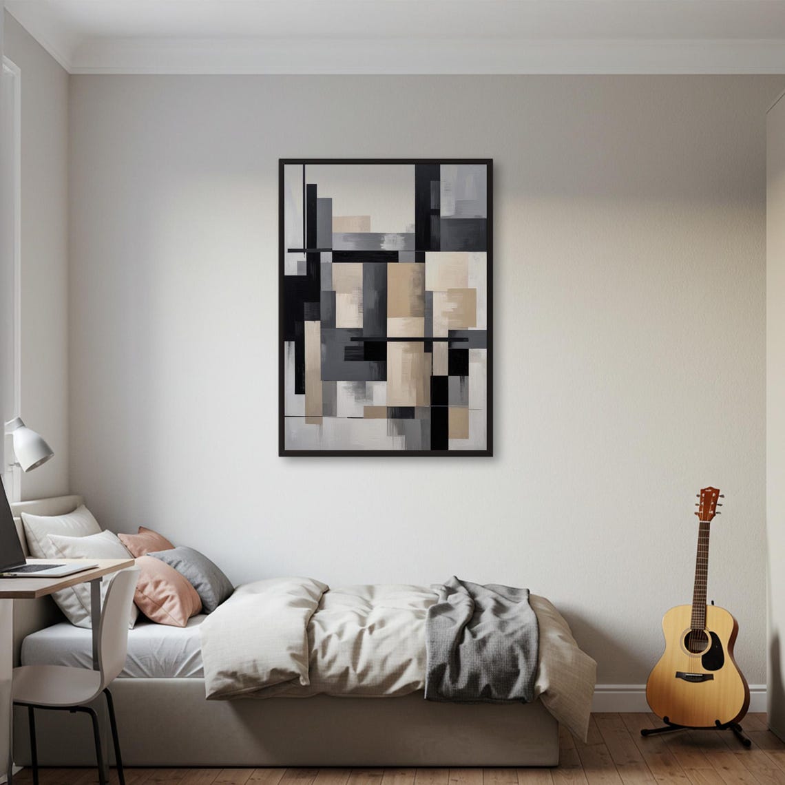 Black Beige Gray Geometric Blocks Modern Minimal Abstract Poster - Image 2