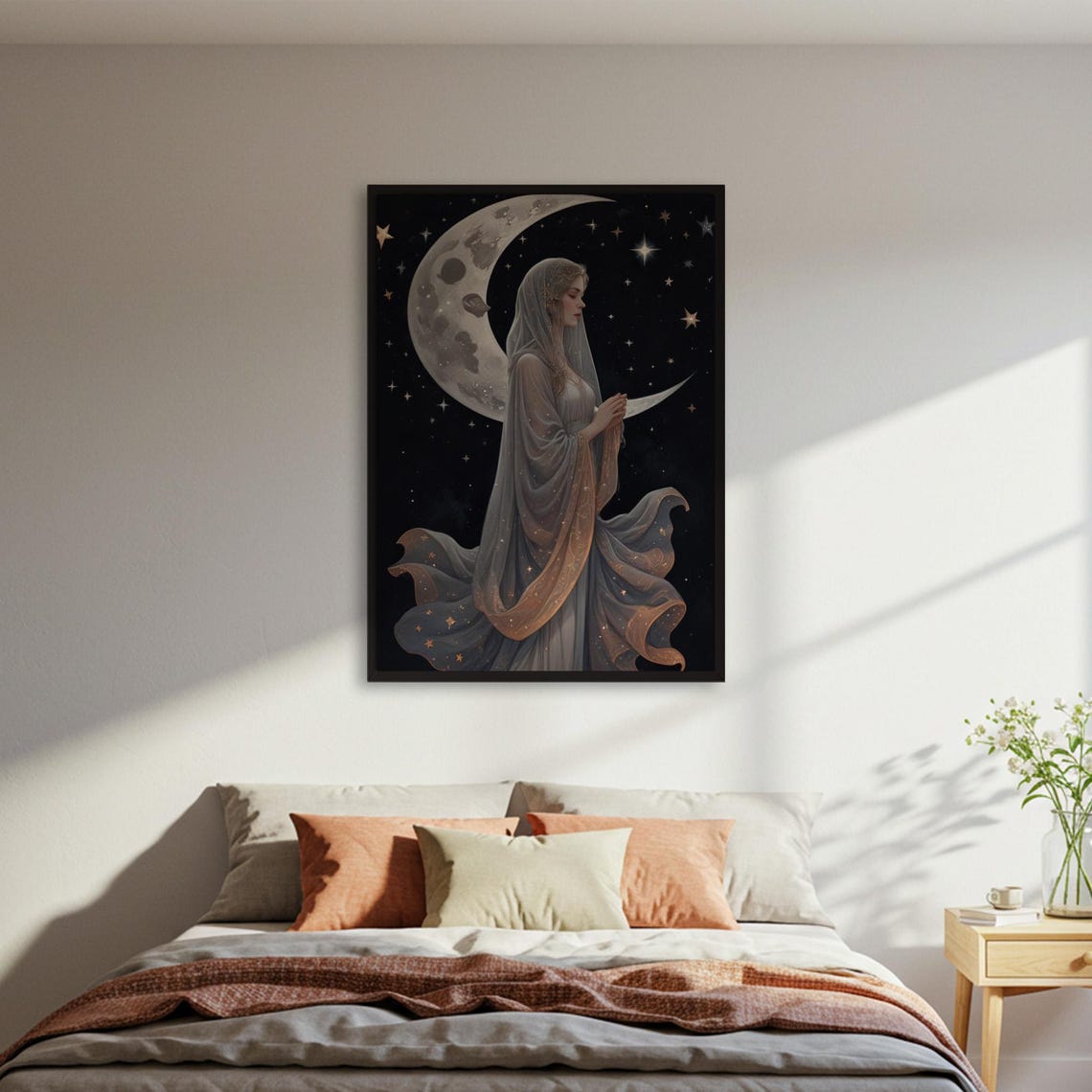 Moon Goddess Celestial Woman Crescent Moon Stars Fantasy Art Poster