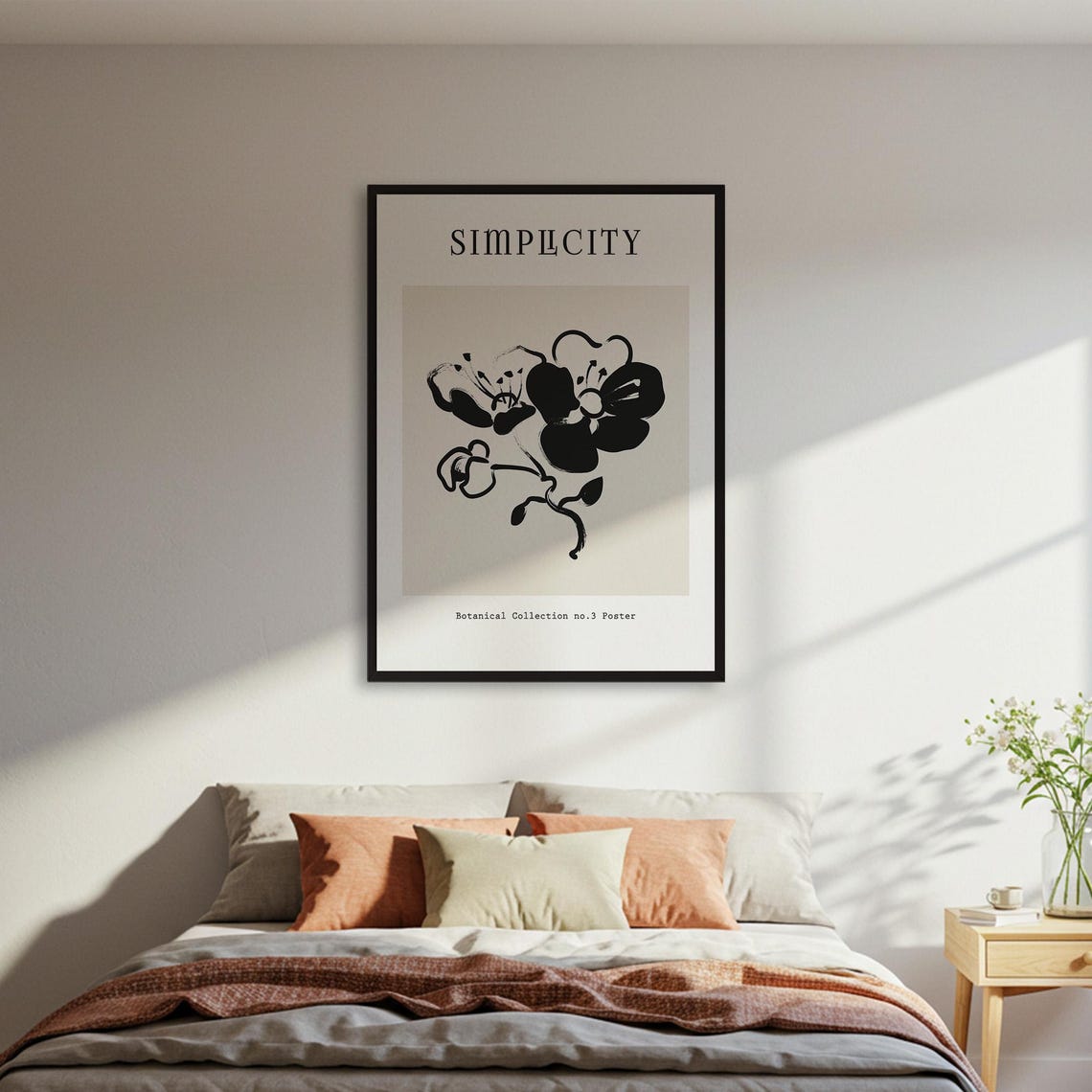 Simplicity Black White Botanical Flower Minimal Line Artwork Poster