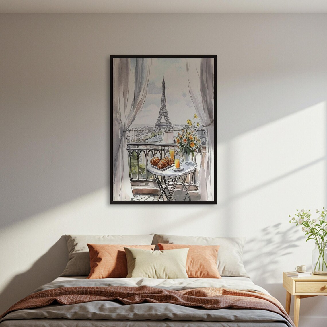 Paris Balcony View, Watercolor Cityscape Art Print
