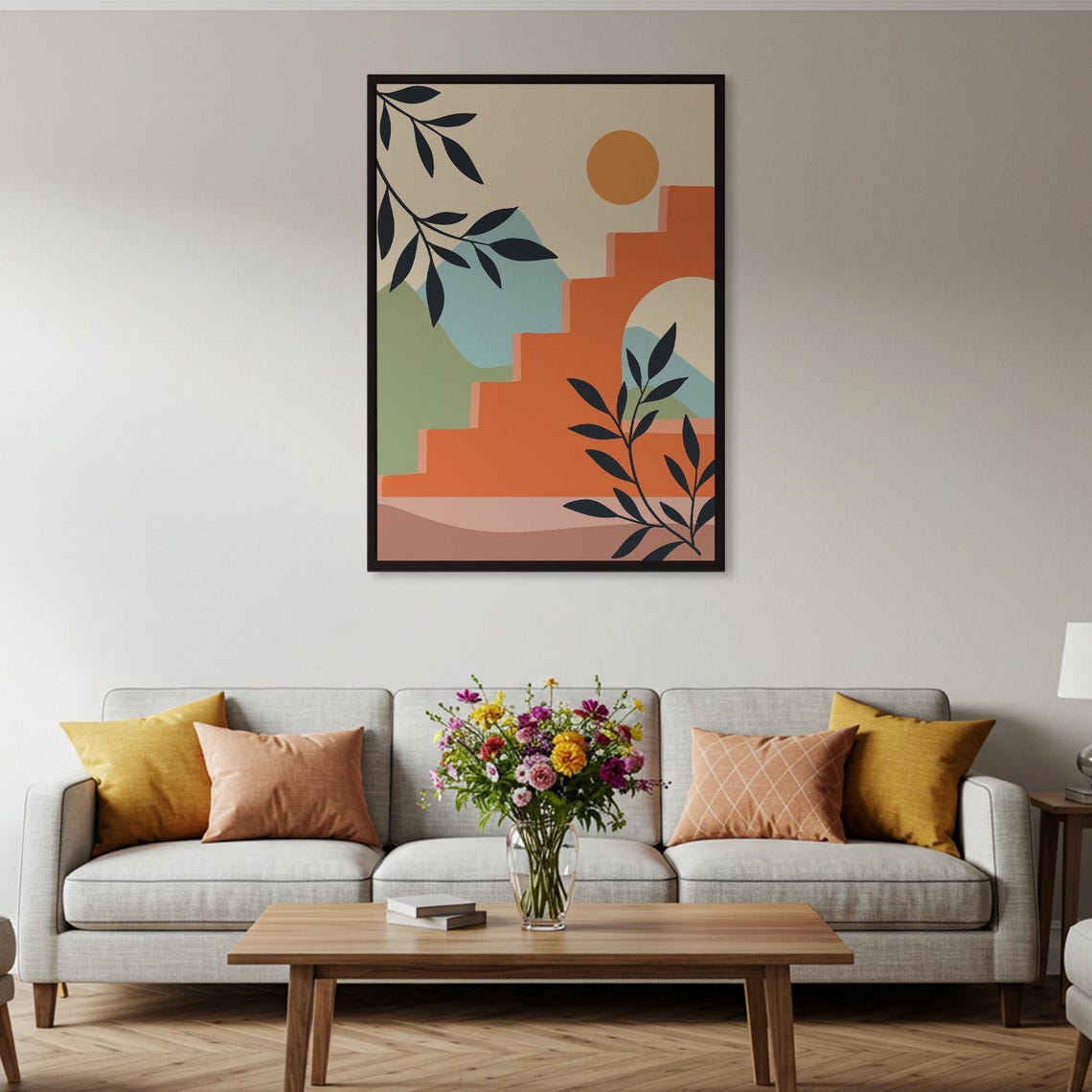 Abstract Terracotta Arch Landscape Sun Modern Warm Tones Art Poster - Image 2