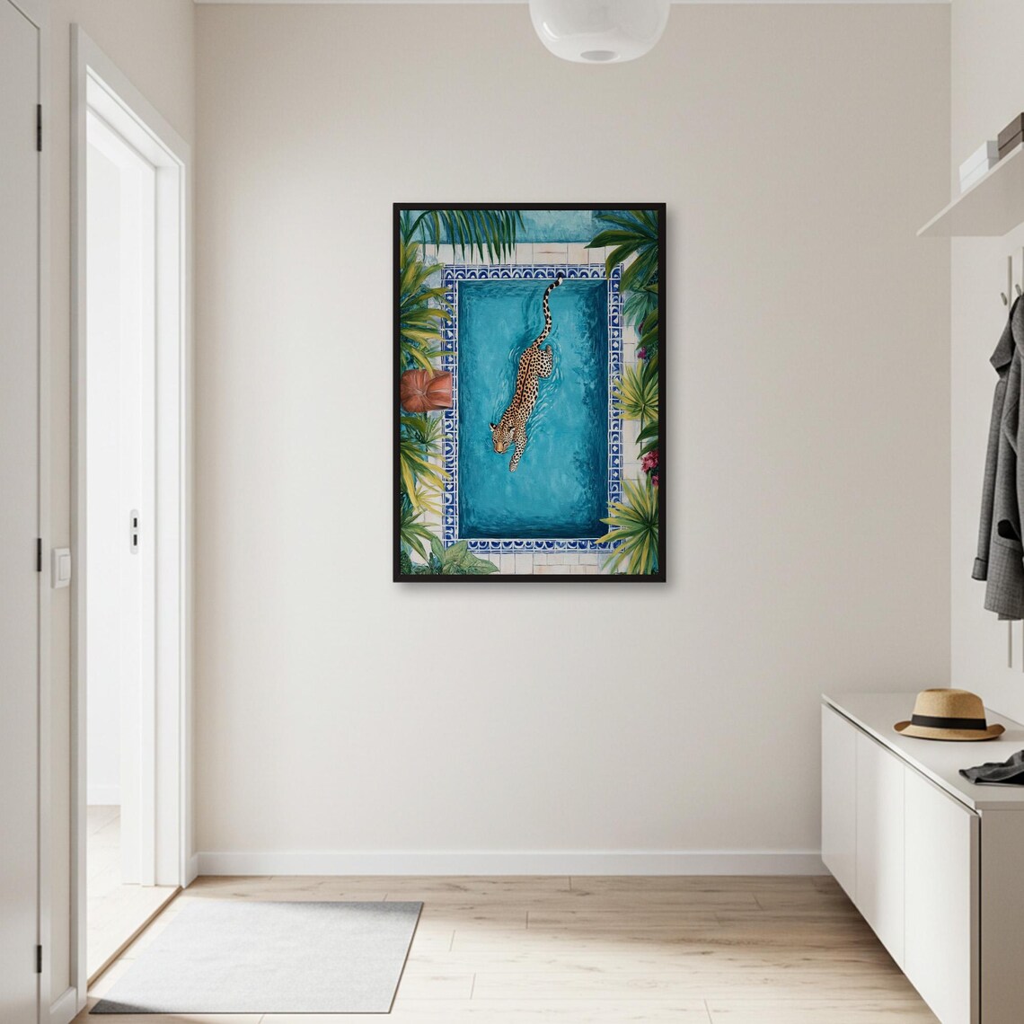 Leopard In Pool, Tropical Animal Decor Print - Image 2
